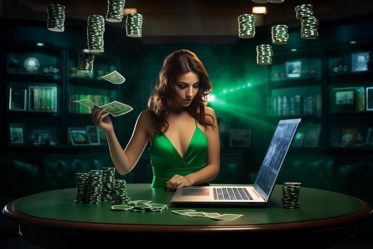 Mesin slot bergaya modern dengan tema warna terang dan simbol keberuntungan